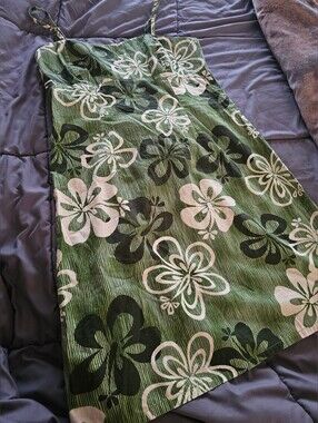Vtg Hilo Hattie Hawaiian Hibiscus Print Sundress Green White M Cotton Tropical